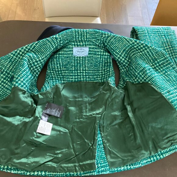 Prada Fall 2015 Green Tweed Ensemble Pants Vest with Mink Fur Accents IT 42 US 6 - Picture 8 of 16